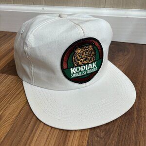 Vintage Kodiak Smokeless Tobacco Baseball Hat White Snapback Adjustable
